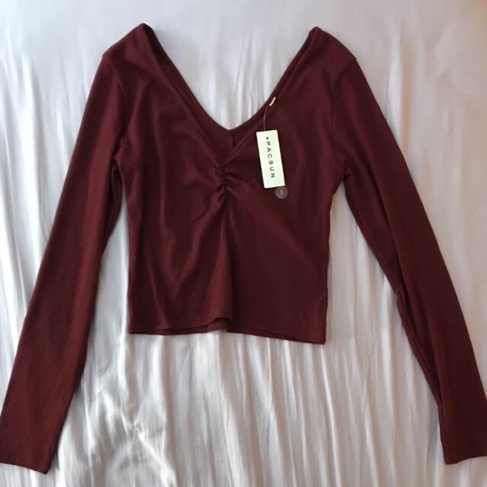Burgundy Long Sleeve Crop Top